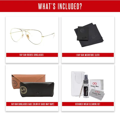 Miniatura 111 de Ray-Ban RB3025 - Lentes de sol de aviador de metal para hombre y mujer + paquete con kit de cuidado de gafas iWear de diseñador
