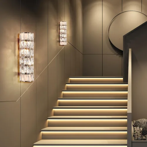 Miniatura 7 de Aplique de pared de cristal cromado de 6 capas, elegante y moderno, adecuado para baño, escalera, cocina, sala de estar, dormitorio, pasillo, 60 W
