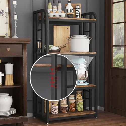 Miniatura 6 de Soporte para horno microondas con almacenamiento de 4 niveles, soporte independiente para horno microondas con barra de café, estantes ajustables