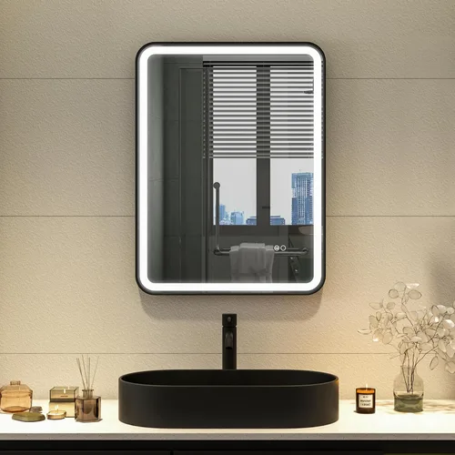 Miniatura 16 de WELLFOR Espejo LED enmarcado de 48 pulgadas de ancho x 36 pulgadas de largo, espejo rectangular de esquina redondeada de metal con luces para baño