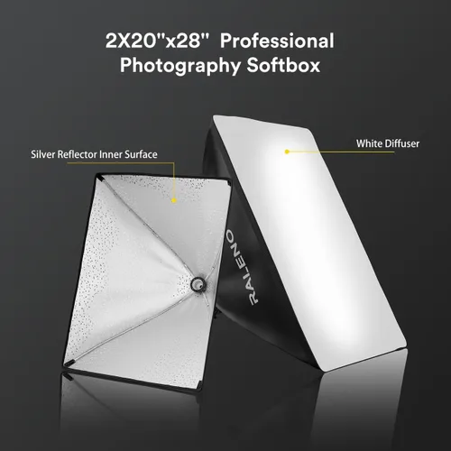 Miniatura 3 de RALENO Kit de iluminación Softbox, iluminación fotográfica Softbox de 20 x 28 pulgadas con bombillas LED (50 W 5500 K TLCI ≥97), iluminación