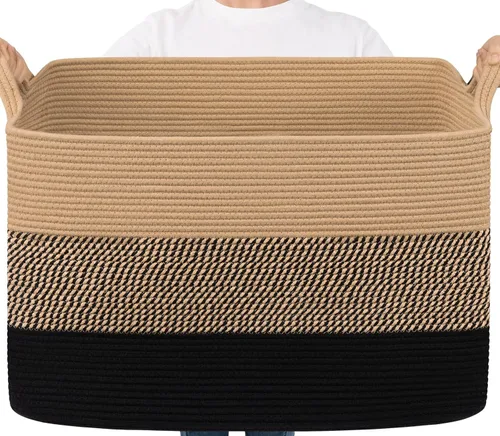 Miniatura 13 de Goodpick Cesta Grande de Almacenamiento de Juguetes, Cestas de Cuerda de Algodón Gris Contenedor de Almacenamiento de Juguetes para Bebé, Niños