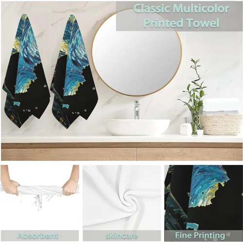 Miniatura 6 de Paquete de 2 toallas de mano para baño, toallas decorativas de noche estrellada de gato negro, toallas suaves altamente absorbentes para baño, Gato