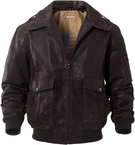 Miniatura 7 de FLAVOR Chaqueta de piloto bombardero de cuero para hombres Fuerza Aérea aviador