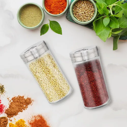 Miniatura 6 de Segarty Tarros de especias con tapas cocteleras, paquete de 6 botellas de vidrio de 4 onzas con tapa de acero inoxidable, recipientes de vidrio