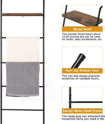 Miniatura 4 de Vrisa Estante de manta de metal de 5 niveles con estante de almacenamiento de toallas de baño para baño, colcha, dormitorio, sala de estar, piscina