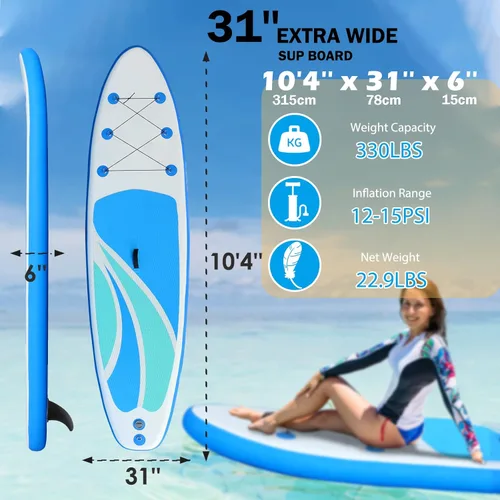 Miniatura 2 de Tabla de remo inflable para adultos para todos los niveles de habilidad, tabla de remo ultraligera de 10 pies 4 pulgadas con cubierta antideslizante