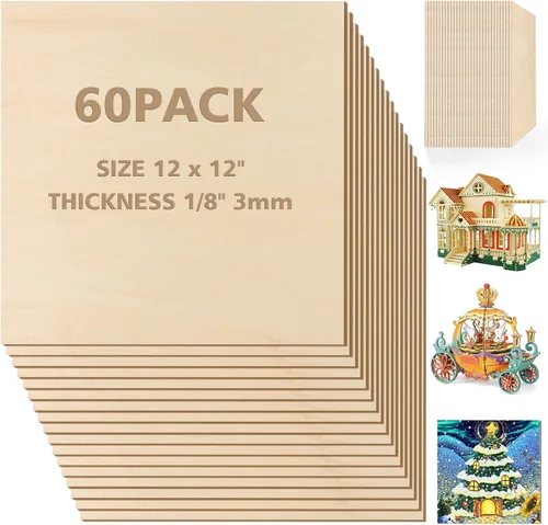 Miniatura 12 de Adrattnay Hojas de Tilo de 3mm - 3/8 x 30,5 x 30,5 cm, 24 piezas de madera contrachapada cuadrada de tilo para corte láser y grabado DIY, grabado