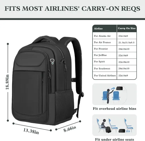 Miniatura 2 de Mochila de viaje para laptop de 17 pulgadas, resistente mochila de viaje profesional para hombres y mujeres, mochila de viaje para computadora Negro