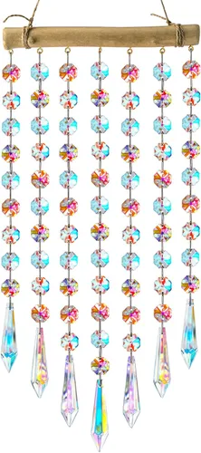 Adorno colgante de prisma de cristal atrapasol de 13 pulgadas para árbol de Navidad, campanillas de viento de cristal, cadena de cuentas de vidrio