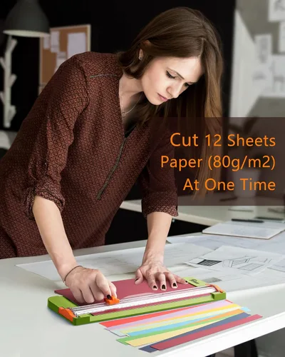Miniatura 5 de Firbon Cortador de Papel A4 Verde Hierba de 12 Pulgadas Recortador de Papel Recto de Titanio con Regla Lateral para Scrapbooking, Manualidades