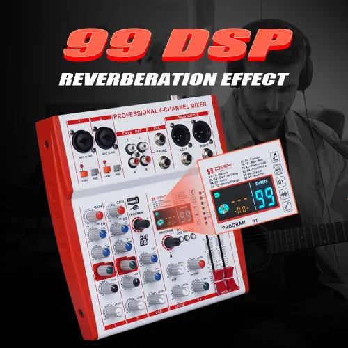 Miniatura 3 de MW-4 Profesional 4-Canal USB Mezclador de Audio Bluetooth 5.0 99 Sonido Portátil para DJ/En Vivo/Grabación/Canción K