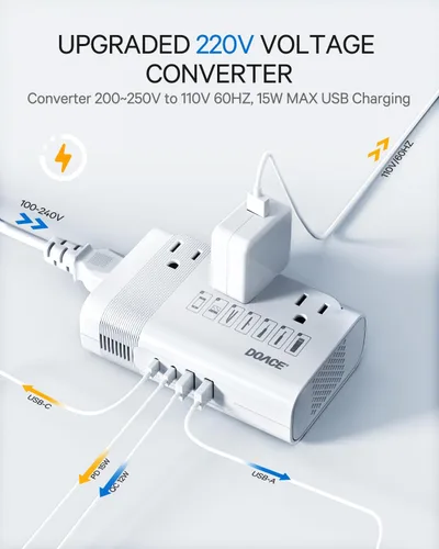 Miniatura 3 de DOACE Convertidor de voltaje de Estados Unidos a Europa, convertidor de 350 W para viajes europeos para rizadores y alisadores de cabello, adaptador