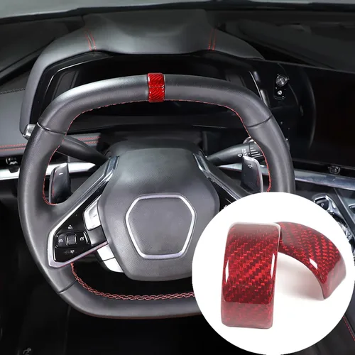Miniatura 12 de Cubierta del anillo superior del volante compatible con Chevrolet Corvette C8 Stingray 2020-2023 100% fibra de carbono real, 2 piezas, accesorios