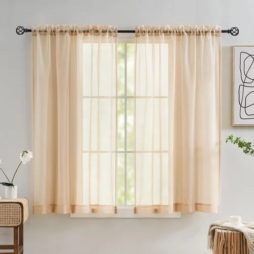 Miniatura 96 de Cortinas para ventana cortinas blancas traslúcidas de 90 pulgadas de largo, 2 paneles de cortinas de tul, paneles de ventana para cortinas de Blanco