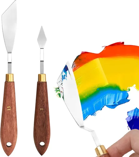 Juego de 2 cuchillos de paleta de acero inoxidable espátula cuchillo de paleta para pintura al óleo, pintura acrílica, cuchillo de pintura LIGHTWISH