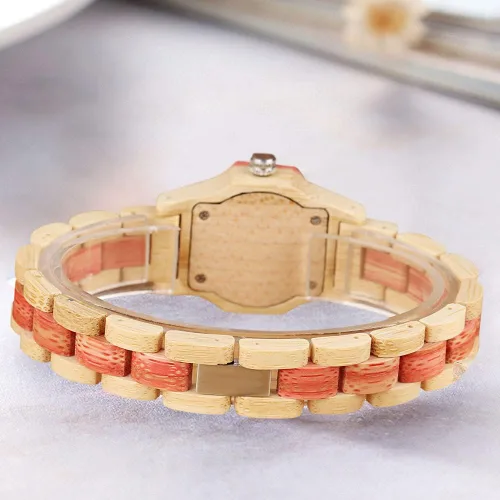 Miniatura 6 de Reloj de madera para mujer con correa de madera de cuarzo, analógico, colorido, relojes de madera de bambú para mujer, BS-WM01-MADERA