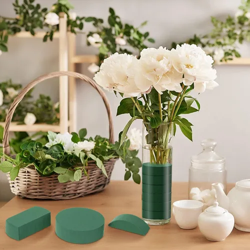 Miniatura 7 de Boao 24 piezas de espuma floral redonda, ladrillos de espuma floral húmeda, espuma de flores verdes, kit de arreglo floral para bodas, decoración