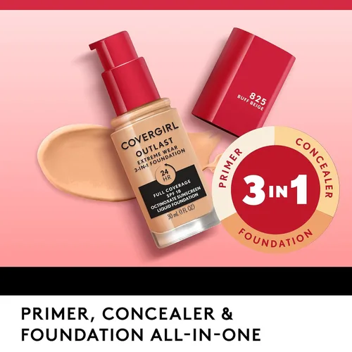Miniatura 5 de Covergirl Outlast Extreme Wear Base líquida 3 en 1 de cobertura completa, protector solar SPF 18, beige pulido, 1 onza líquida
