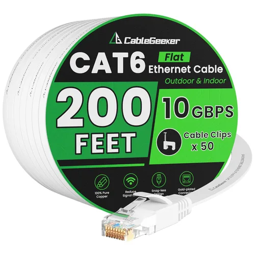 Miniatura 53 de Cable Ethernet Cat 6 de 100 pies, para interiores y exteriores, red de Internet de alta velocidad de 10 Gbps, cable de conexión Ethernet plano
