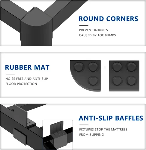 Miniatura 4 de yookare Armazón de cama de plataforma de metal Twin de 14 pulgadas con esquinas redondas y retenedores de colchón, soporte de listones de acero