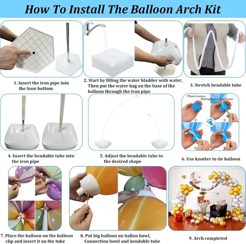 Miniatura 4 de Kit de arco de globos de 8.2 pies y 5 pies ajustable, soporte de arco de medio globo, forma de flexión, marco de arco de globo con base rellenable