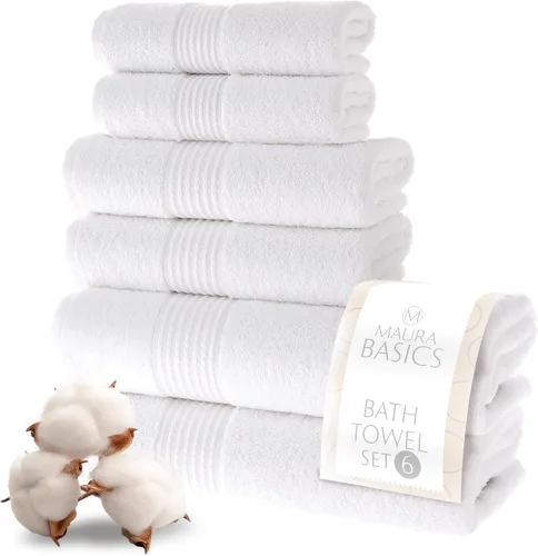 Miniatura 53 de MAURA Basics - Toallas de baño de 100 % algodón turco con bucles de gancho. Juego de toallas de felpa absorbentes de lujo extra grandes para baño