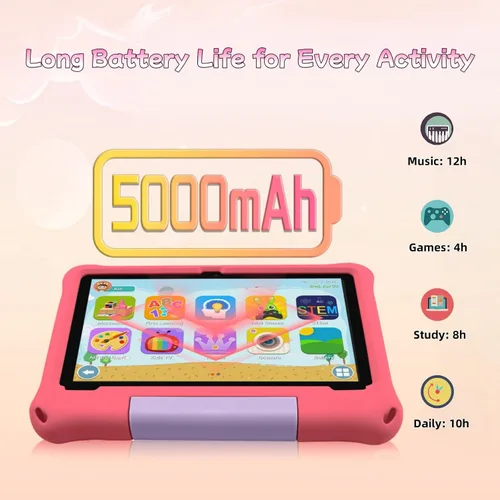 Miniatura 4 de Tabletas Android 15 – Tableta para niños de 10 pulgadas con funda, Octa-Core, 8 GB+64 GB de almacenamiento (expandible a 1 TB), cámara dual, S1-Rojo