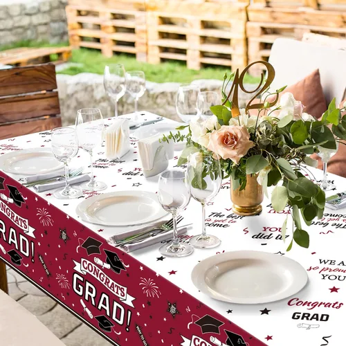 Miniatura 4 de Oigco Decoraciones de fiesta de graduación, mantel de graduación de felicitaciones para suministros de fiesta de graduación 2026, paquete de 3