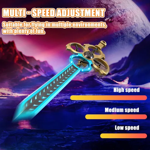 Miniatura 5 de Drone RC con espada voladora mejorada con luces LED coloridas, avión de control remoto de metal ABS con control de gestos manuales y reloj Oro