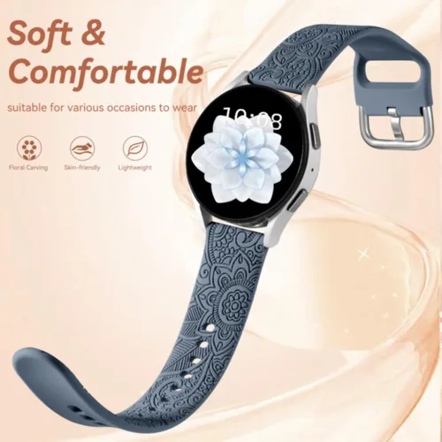 Miniatura 3 de Odbeai Correa compatible con Galaxy Watch 4, bandas grabadas florales compatibles con Samsung Watch 6, silicona suave, transpirable, impermeable