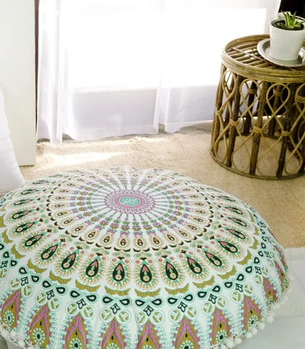 Miniatura 3 de Popular Handicrafts - Funda grande con diseño de mandala hippie para cojín de piso, funda de diseño redondo para puf, decoración de estilo bohemio