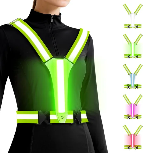 Chaleco reflectante LED para correr, 5 colores de luces, 3 modos, ajustable para correr, ciclismo, caminar, chaleco de correr LED para hombres,