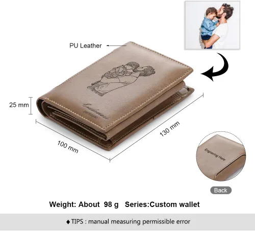 Miniatura 27 de Carteras personalizadas para hombres, cartera personalizada para hombre con imagen grabada y nombre, billetera delgada de cuero plegable, regalos