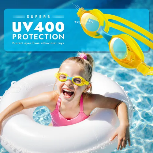 Miniatura 3 de 2 Pack Kids Swim Goggles for Toddlers 6-14(8-12), Anti-Fog UV Protection No Leak Swimming Glasses for Boys Girls Rosa y amarillo