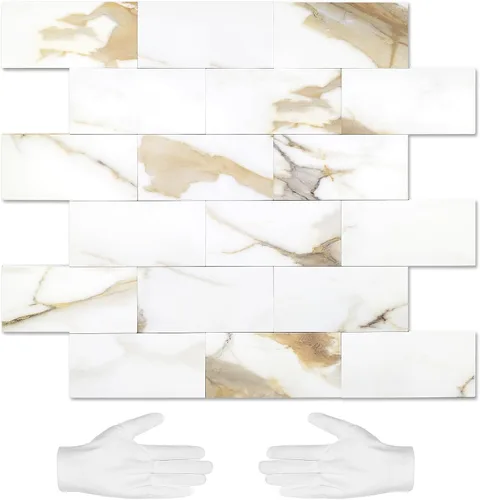 Miniatura 11 de STICKGOO azulejo de metro de 10 hojas para despegar y pegar, azulejo de pared autoadhesivo de PVC, salpicadero adhesivo de Calacatta para cocina