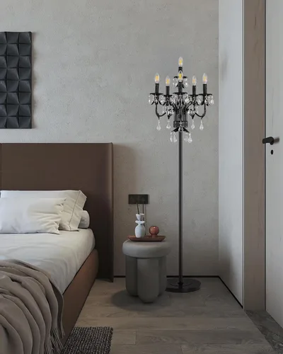Miniatura 8 de Wellmet Lámpara de pie negra para esquina de sala de estar, lámpara de pie de granja con 6 luces, lámpara de pie alta de cristal con interruptor