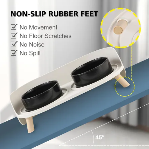 Miniatura 2 de Juego de Cuencos Elevados de Cerámica para Gatos - Platos Dobles Elevados para Alimentos y Agua - Soporte Antideslizante y Resistente a Salpicaduras