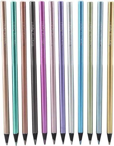 Kadimendium Lápices de colores metálicos de 12 colores, juego de lápices de bocetos no tóxicos, juego de lápices de colores de madera negra para