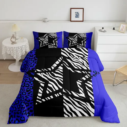 Miniatura 18 de Juego de edredón Manfei Leopardo Rosa Tamaño Individual, Juego de ropa de cama con estampado de cebra negro y blanco 2 piezas para decoración