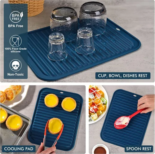 Miniatura 6 de HOTEC Salvamanteles de silicona sin BPA para ollas y sartenes calientes, resistente al calor de 446 ℉ para encimera de cocina, tapete de secado