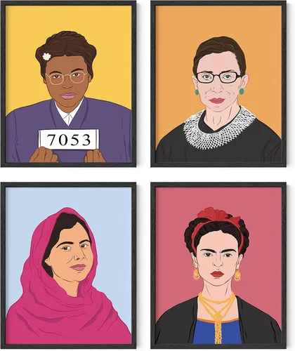 HAUS AND HUES Juego de 4 pósteres feministas inspiradores para habitación de adolescentes y niñas, impresiones artísticas y decoración para mujeres,