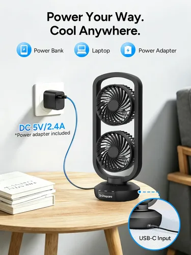 Miniatura 5 de DR.PREPARE Ventilador de Torre Pequeño Ventiladores de Mesa Oscilantes con inclinación de 270°, oscilación de 105°, 3 velocidades y 3 temporizadores