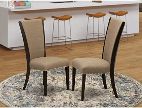 Miniatura 2 de East West Furniture VEP3T47 Verona Modern Parson - Juego de 2 sillas de comedor tapizadas de tela de lino de color sable con cabeza de clavo