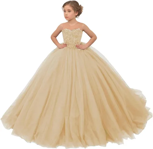 Miniatura 13 de Precioso vestido de niña de flores de tul para niños de boda con cuentas princesa sin mangas vestidos de baile