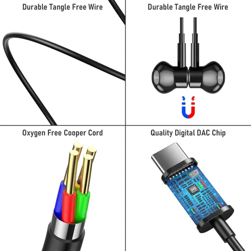 Miniatura 4 de Auriculares USB C magnéticos con cable para iPhone 17 Pro Max 16 15 16e aislamiento de ruido en la oreja auriculares con micrófono tipo C