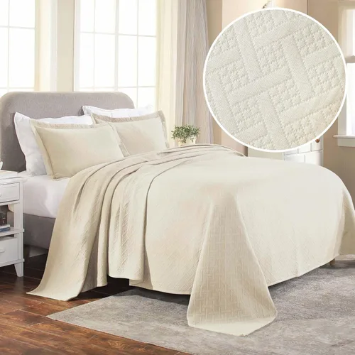 Miniatura 5 de Colcha Superior 100% algodón con diseño de tejido de canasta y fundas de almohada, ropa de cama de alta calidad de algodón matelasse jacquard