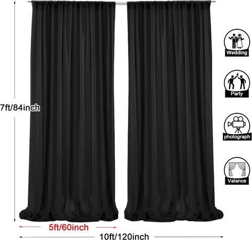 Miniatura 3 de PARTISKY Cortinas de telón de fondo de gasa negra de 10 x 7 pies, cortinas de fotos de tela transparente sin arrugas para boda, ceremonia, arco