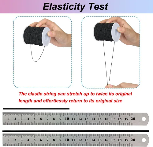 Miniatura 4 de Cuerda elástica negra, cuerda elástica de 328 pies de 0.039 pulgadas para hacer pulseras, collares, joyería, cuentas y manualidades (sin cuentas)