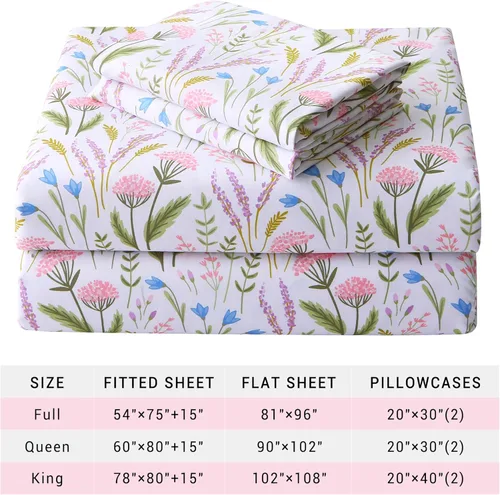 Miniatura 63 de Viviland Juego de sábanas de 3 piezas con estampado botánico de mariposas y flores rosas y moradas, sábanas de microfibra suave y transpirable
